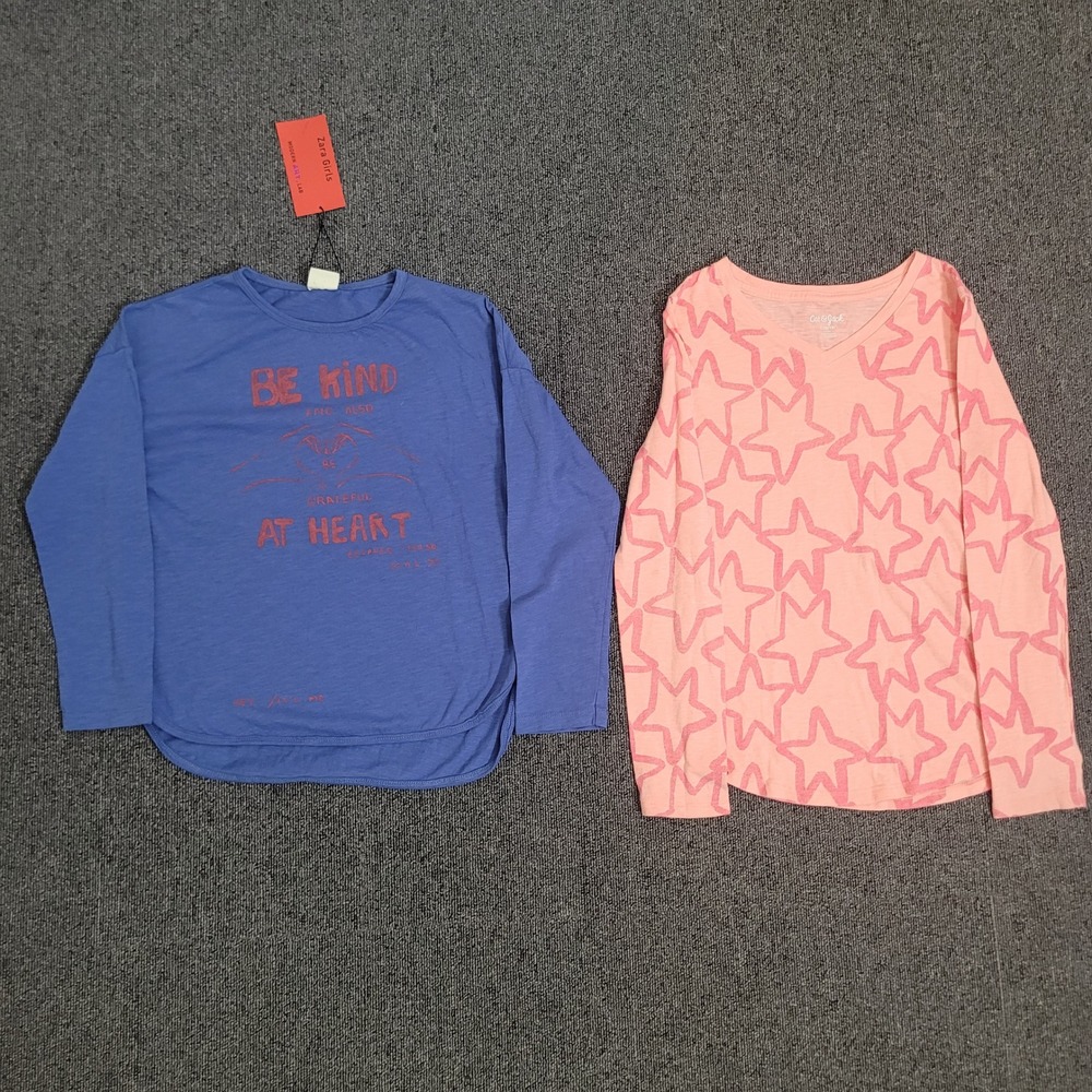Zara Cat & Jack 8 10/12 Long Sleeve T-Shirt Bundle Girls Blue Pink Star Graphic‎